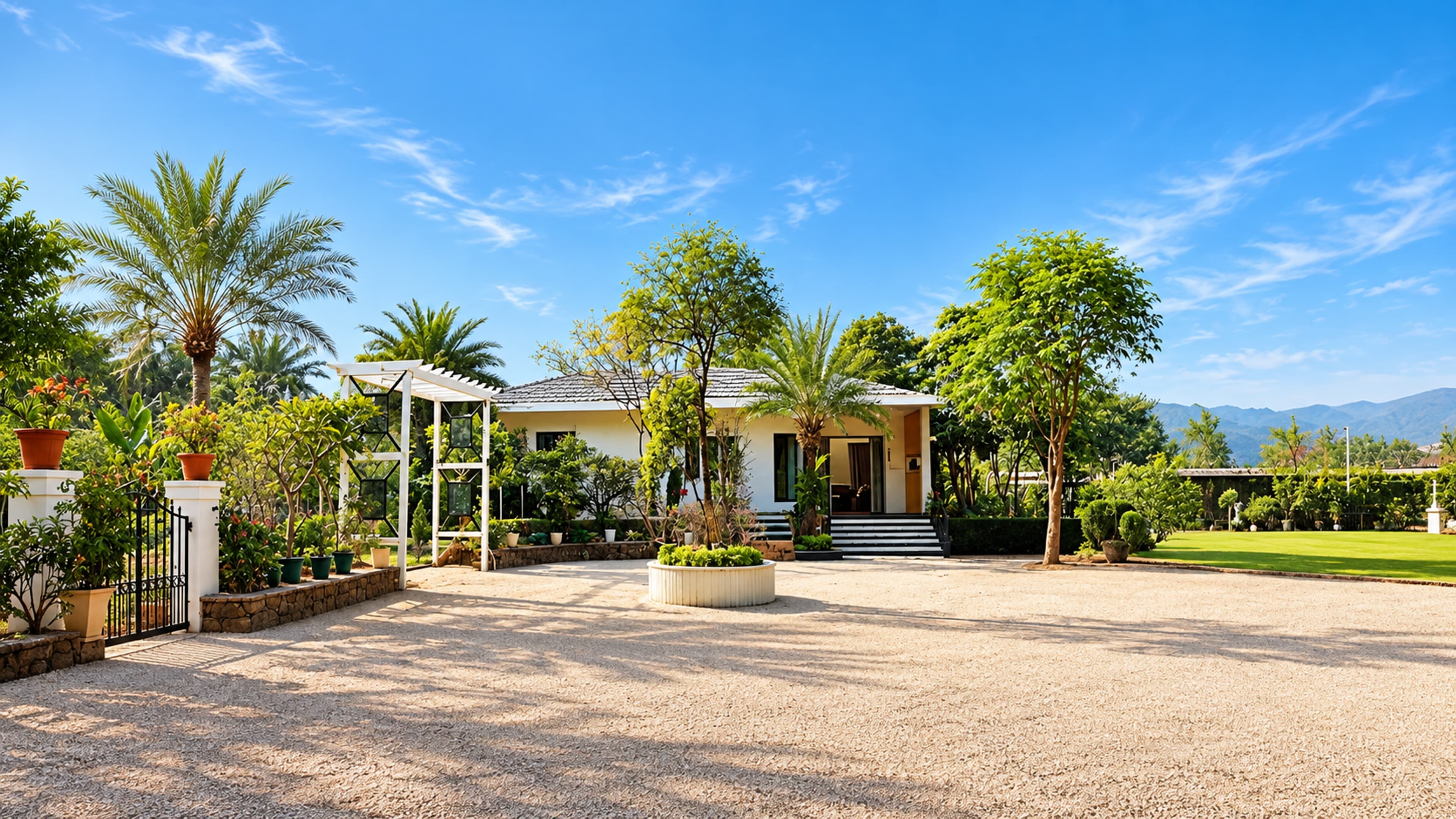 AI-enhanced farmhouse image based on Ram Rattan Group’s developer photograph